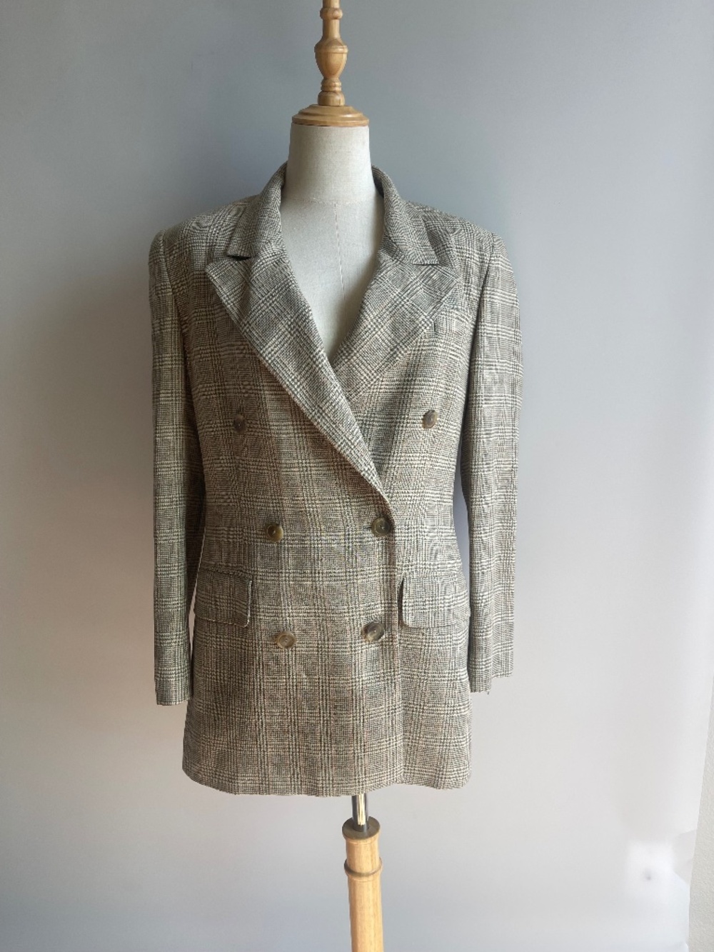 Vintage Jones New York Country Plaid Wool Blazer Size 6 Double Breasted Made USA